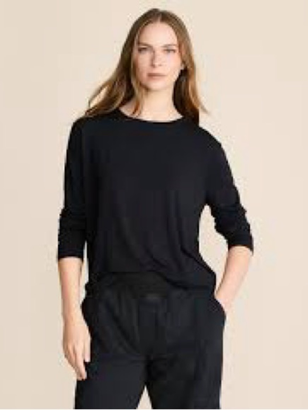 Ann Taylor Factory Black Long-Sleeve Twist Waist Top. Medium